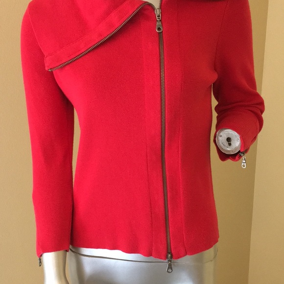 Cabi Red Asymmetrical Moto Zip It Cardigan Sweater - Picture 3 of 7
